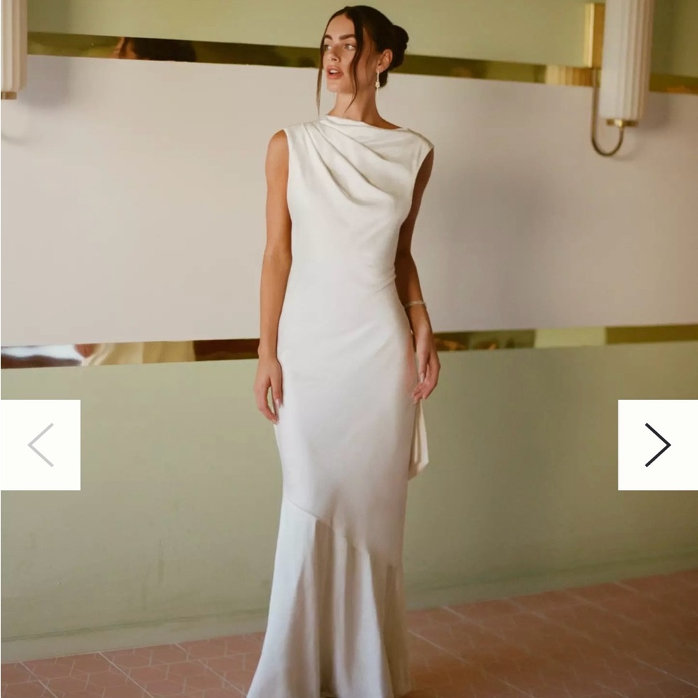 Anthropologie Cowl Neck Satin Gown - White